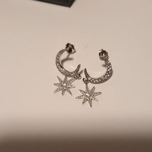 Silver Crescent Moon and Star Earrings